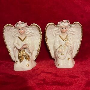 Vintage White Porcelain With Gold Trim Angel Candle Holders